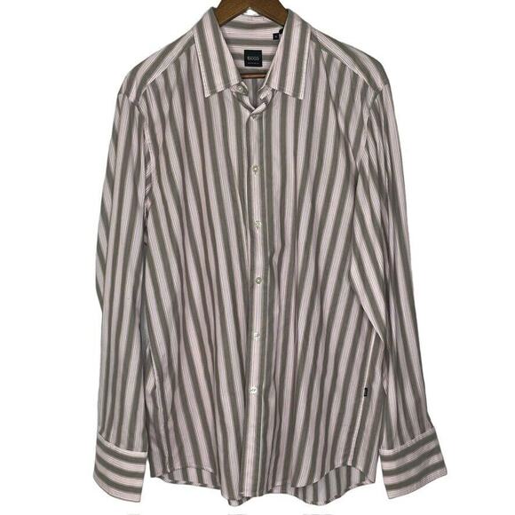 Hugo Boss Multicolored Striped Print Button Down Long Sleeve Shirt XL Men's - Picture 1 of 8